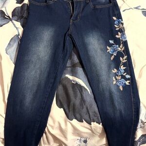 Blue Embroidered Women's Jeans